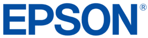 Partial view of a blue logo with curved letters on a white background.
