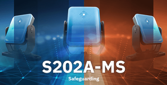 Blue industrial machine labeled S202A-MS for safeguarding.