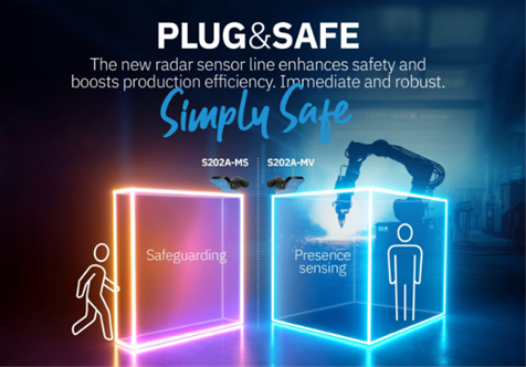 Illustration of Plug&Safe radar sensor enhancing safety and efficiency.