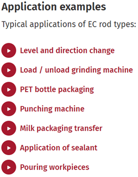 Common applications of EC rod types in various industrial processes.
