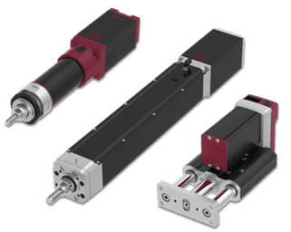 Three industrial linear actuators with motors and mounting brackets.