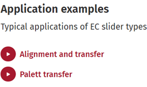 A slide showing applications of EC slides with text in red and blue.
