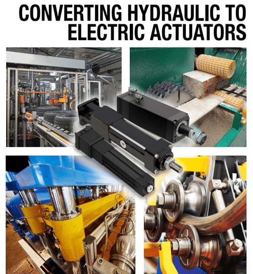 Various hydraulic and electric actuators in industrial settings.