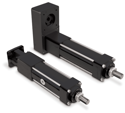 Two black metal L-shaped brackets with adjustable sliding components.