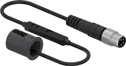 Close-up of a black inline microphone with a 3.5mm jack and control button.