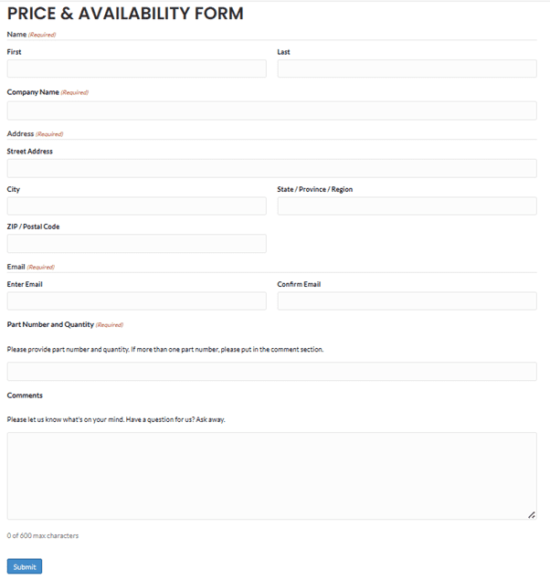 Online price and availability request form