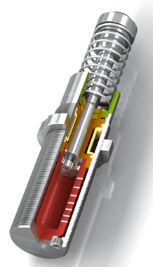 Cutaway of spring-loaded hydraulic actuator
