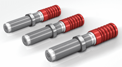 Three silver cylindrical pins with red handles