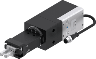 Black industrial electric robotic gripper with cable