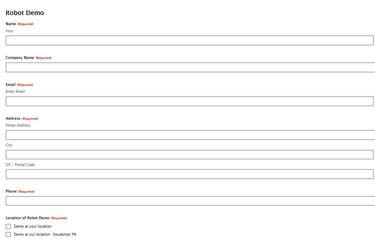 Robot Demo registration web form screenshot