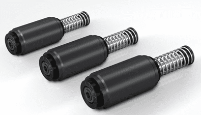 Three black spring-loaded metal plungers