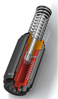 Cutaway view of spring-loaded cylindrical actuator