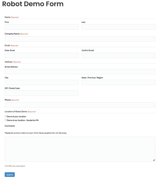 Robot demo contact form