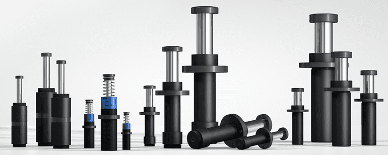 Assorted black industrial gas springs and dampers