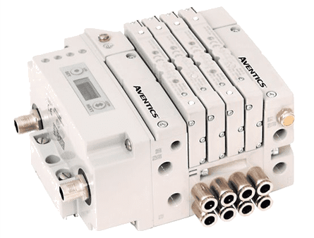 White modular pneumatic solenoid valve manifold