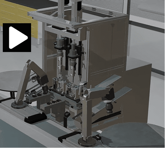 Automated industrial assembly machine with robotic arms