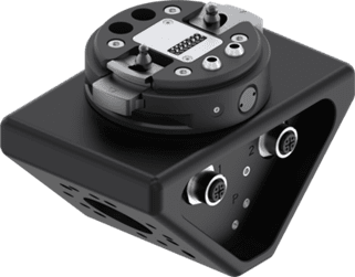 Compact black electronic module with circular connectors