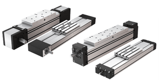 Three industrial linear actuators on black background