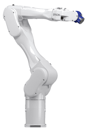 White Epson industrial robotic arm with gripper