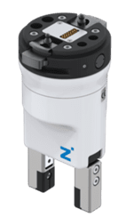 White industrial two-finger robotic gripper
