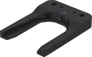 Dark gray machined U-shaped metal fork bracket