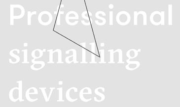 White text "Professional signalling devices" on gray