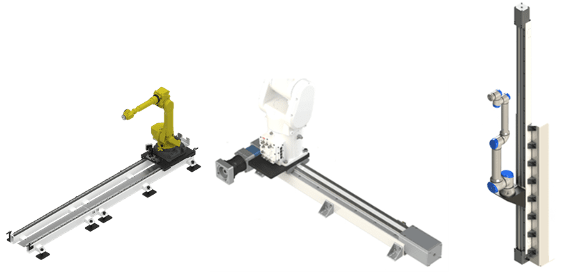 Robotic arms mounted on linear rails