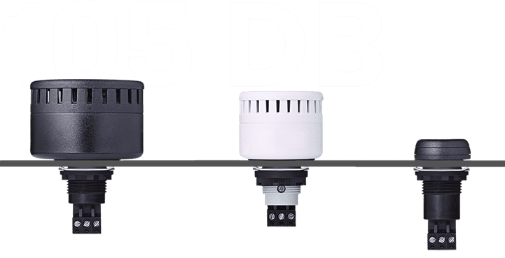 Three siren horns labeled 105 dB