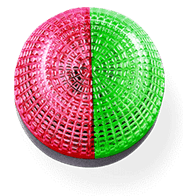 Half pink, half green woven disc