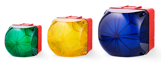 Green, yellow, and blue signal lights
