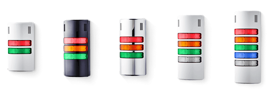 Five panels with stacked colored LED indicators