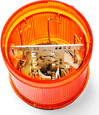Orange rotating beacon light with exposed internals