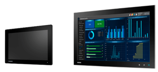 Two tablets, one showing analytics dashboard