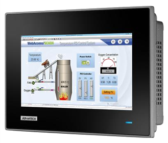Industrial touchscreen control panel displaying furnace interface