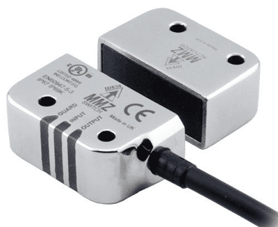 Chrome rectangular proximity sensors with black cable