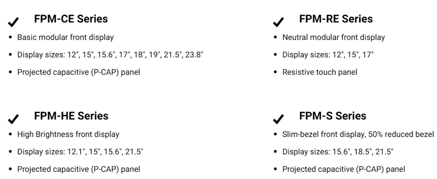FPM series display specifications and sizes