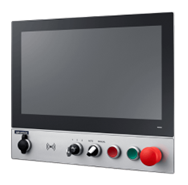Industrial touchscreen control panel with emergency stop
