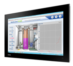 Monitor displaying chemical reactor control dashboard