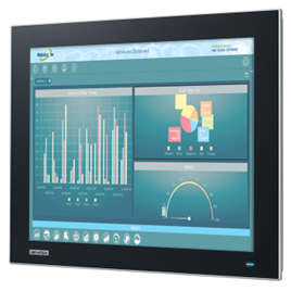 Touchscreen monitor displaying business analytics dashboard
