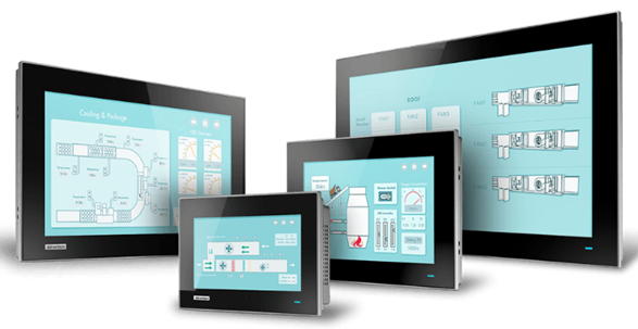 Multiple industrial touchscreen control panel displays