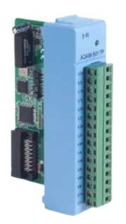 Blue industrial I/O module with screw terminals