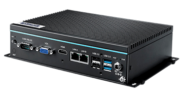 Compact black industrial embedded computer with ports