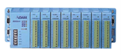 Blue rack-mounted industrial I/O modules