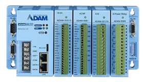 Blue industrial I/O module with terminal blocks
