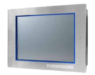 Stainless steel touchscreen monitor with blue trim