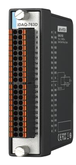 Black industrial I/O module with orange terminals