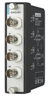 Black electronic box with four BNC connectors
