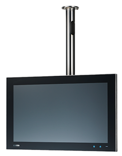 Ceiling-mounted flat-screen monitor with blank screen