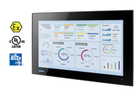 Explosion-proof industrial touchscreen displaying analytics dashboard