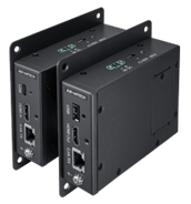 Pair of black HDMI over Ethernet extenders